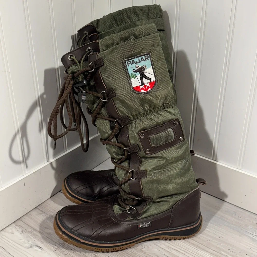 Pajar Canada Women's Snow Boots WATER PROOF Sherpa Lined Lace Up Toggle 6-6.5 US